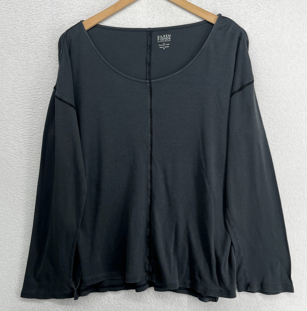 EILEEN FISHER GARNET HILL Pajama Top M Tunic Sleepshirt Pima Cotton Jersey Gray